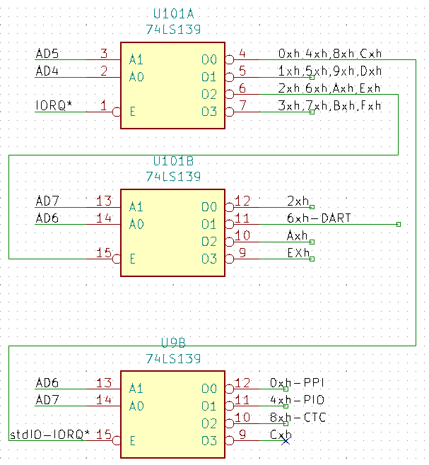 KiCAD diagram of the modification using half of a 74HCT139.