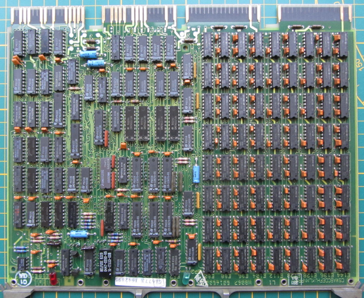 Quad sized QBUS board fully populated with 81 dynamic RAM chips