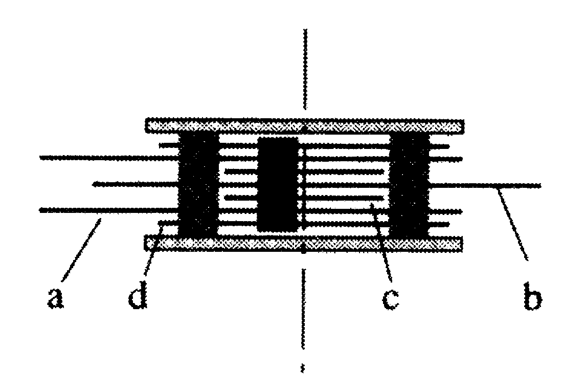 Perpendicular cut of the simple switching element showing doubling of the plates